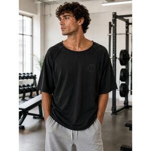 Gymshark Lifting Club Black Short Sleeve Sweatshirt XXL Raw Edge Raglan A3A8J